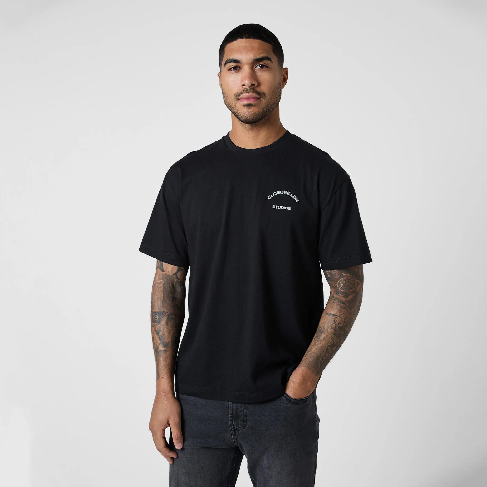 Stamped Logo Relaxed Fit T-Shirt | Black