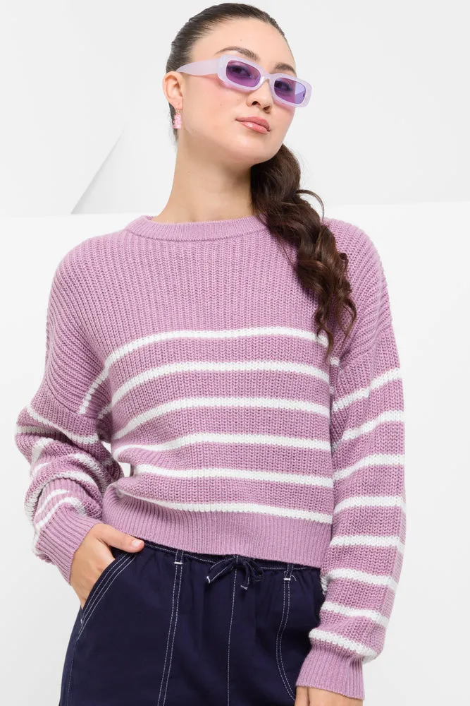 Stripe Crew Neck Jersey Lilac