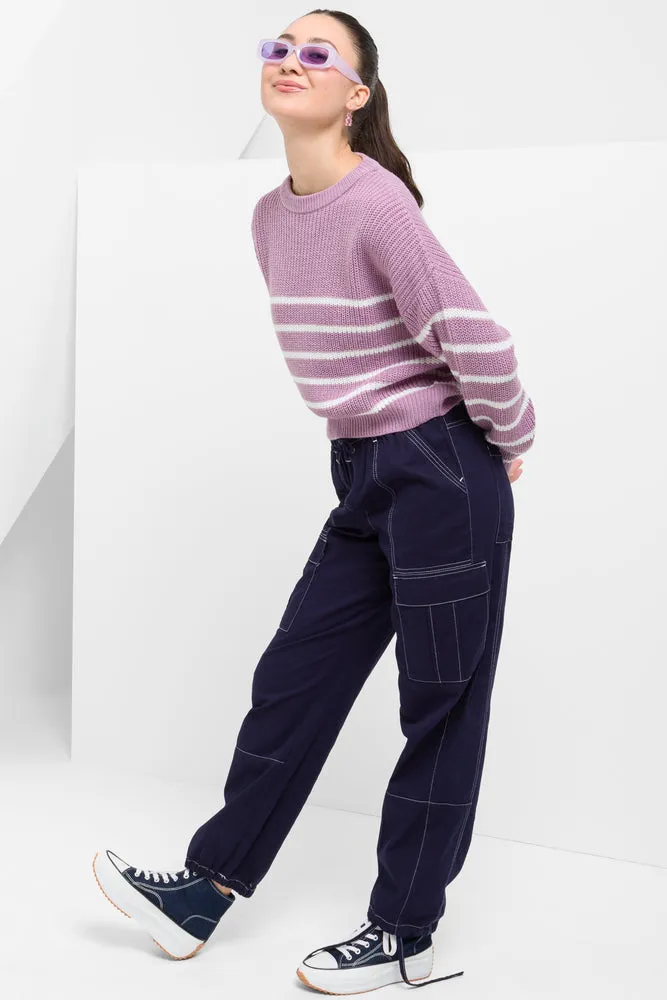 Stripe Crew Neck Jersey Lilac