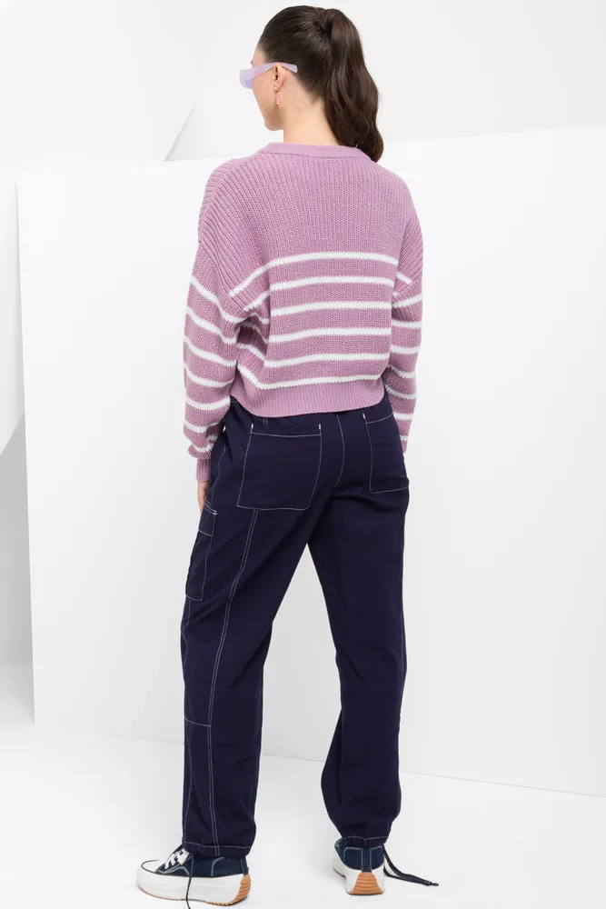 Stripe Crew Neck Jersey Lilac