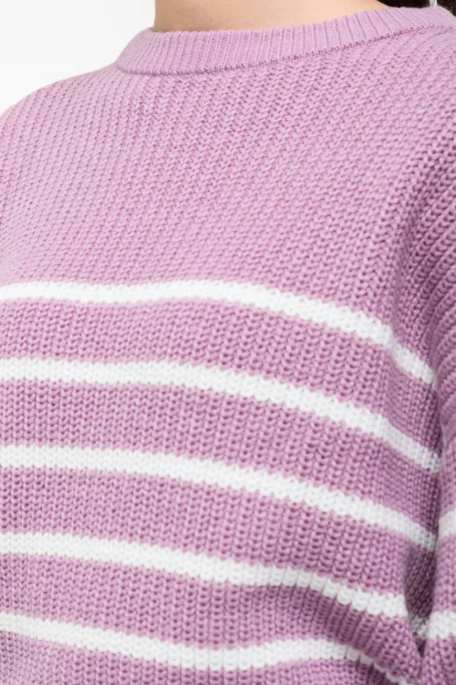 Stripe Crew Neck Jersey Lilac