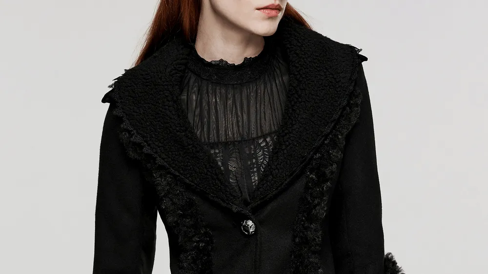 Stylish Engraved Button Gothic Plush-Striped Coat