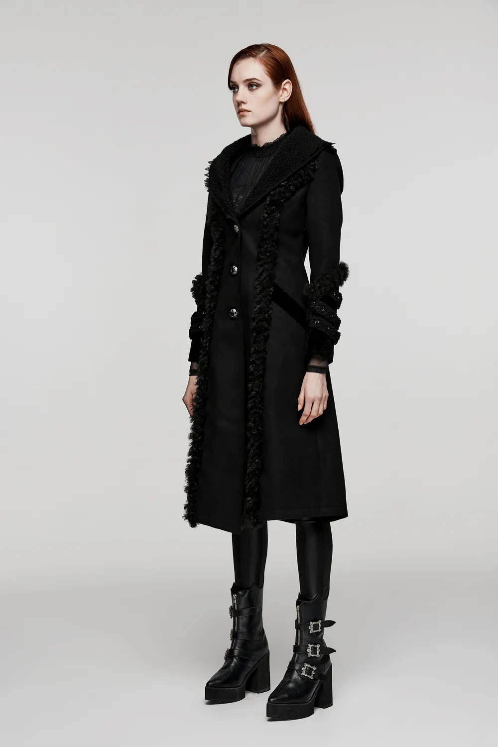 Stylish Engraved Button Gothic Plush-Striped Coat