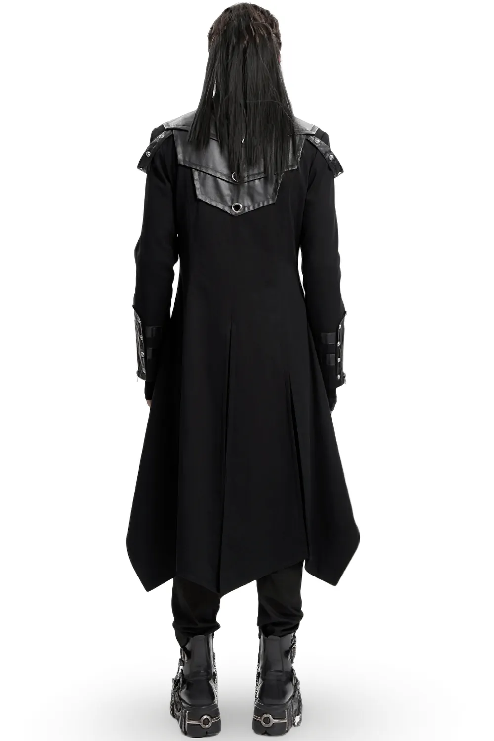 Stylish Gothic Trench Coat with Synthetic Leather Panels