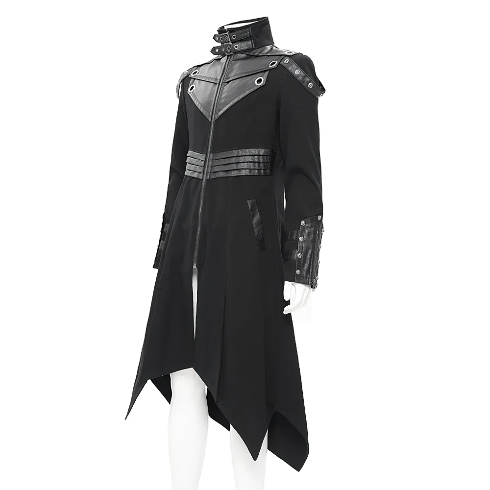 Stylish Gothic Trench Coat with Synthetic Leather Panels