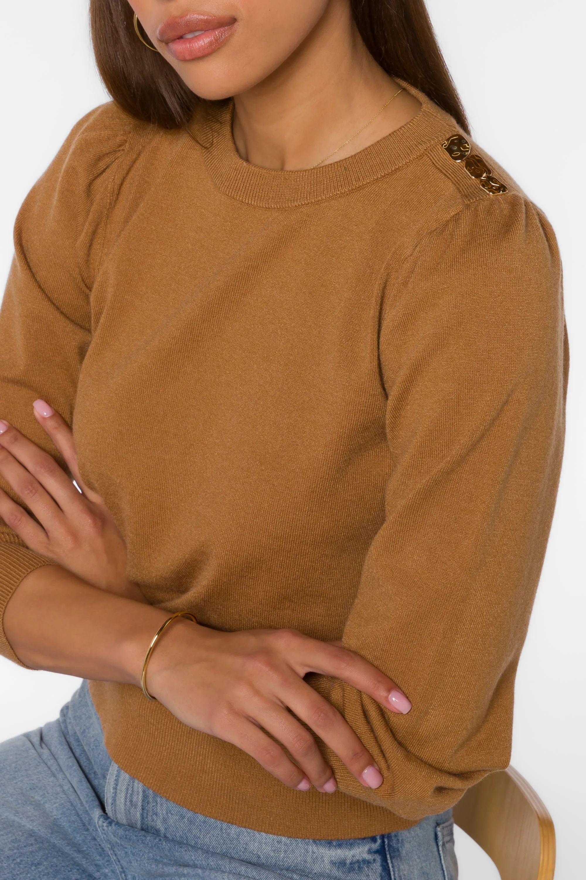 Taffy Burlap Gold Button Sweater