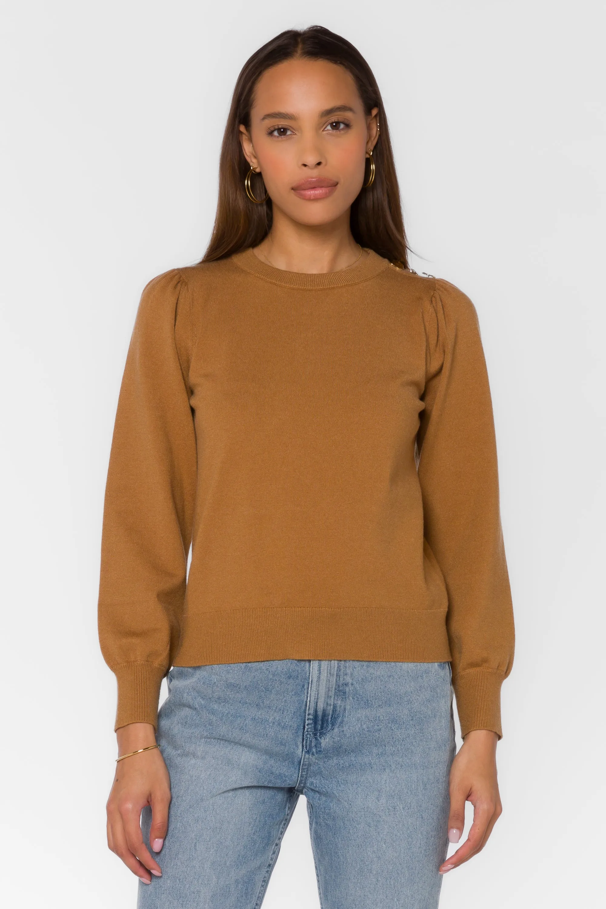 Taffy Burlap Gold Button Sweater