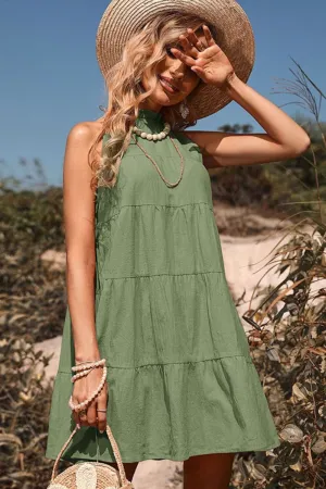 Tie Back Sleeveless Tiered Dress