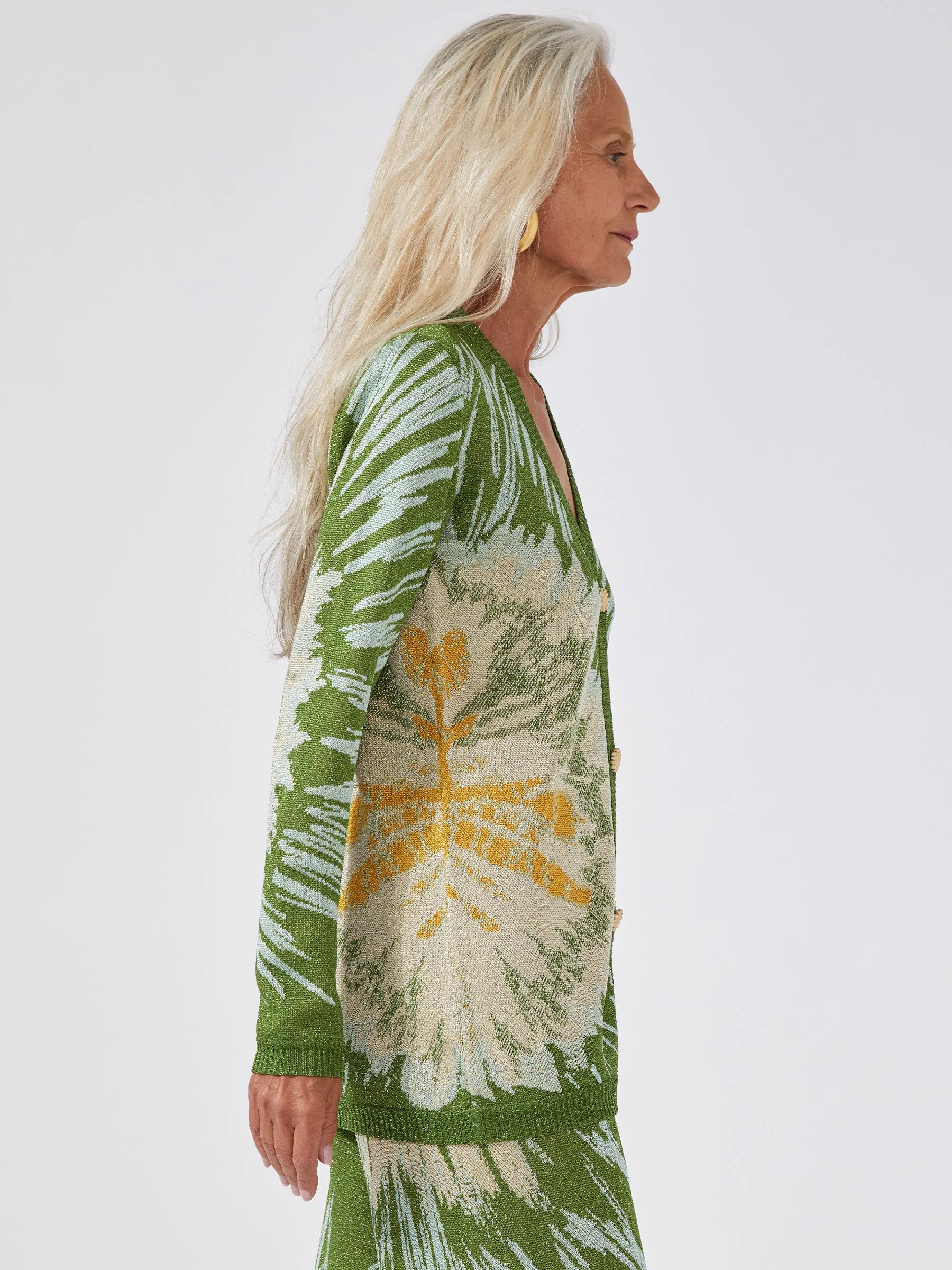 Tie Dye Jacquard V-Neck Cardigan Cactus Green