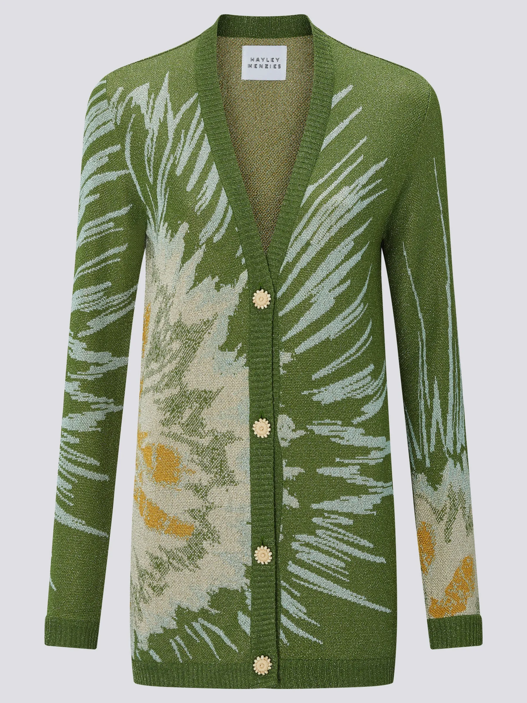 Tie Dye Jacquard V-Neck Cardigan Cactus Green