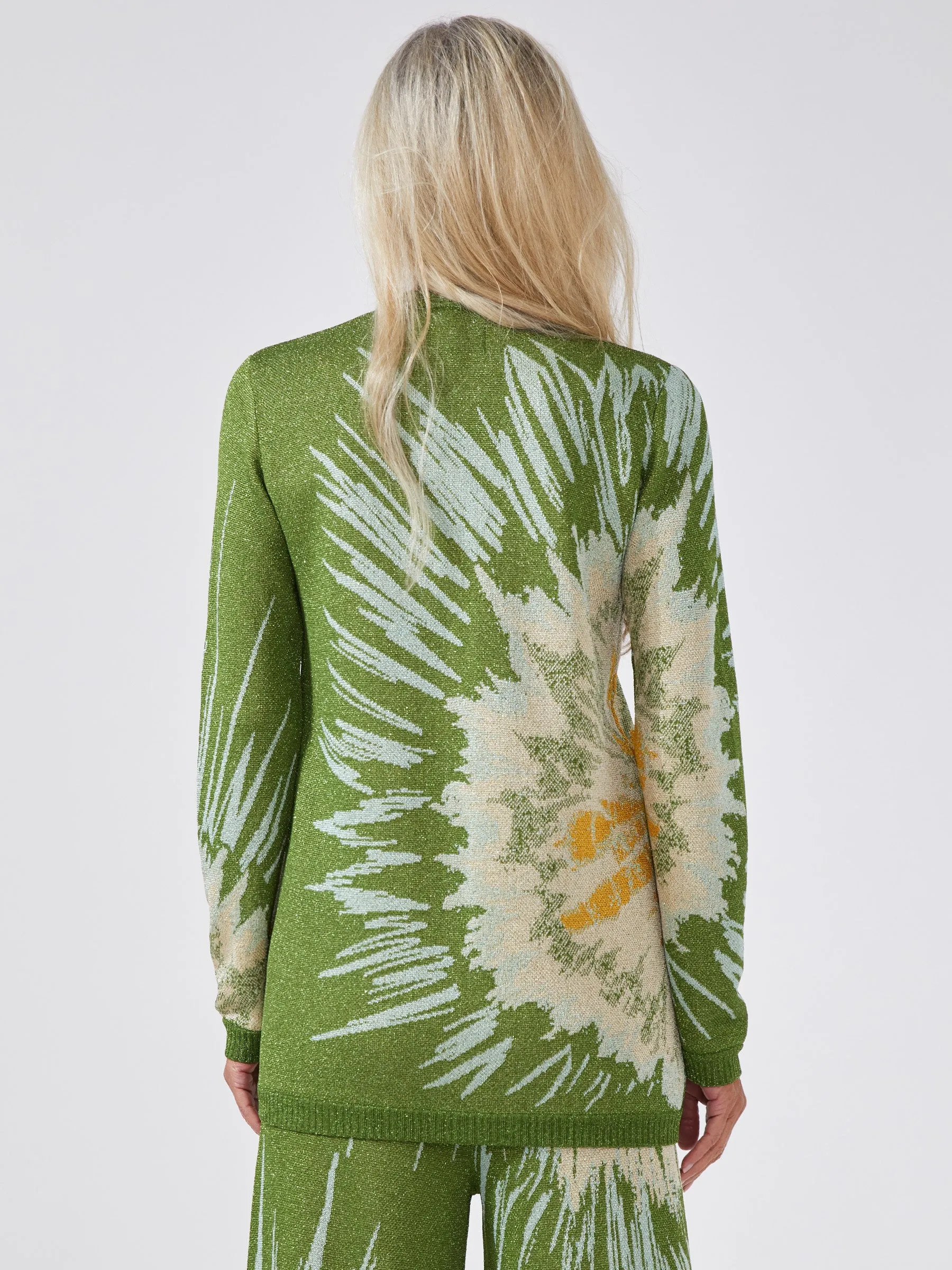 Tie Dye Jacquard V-Neck Cardigan Cactus Green