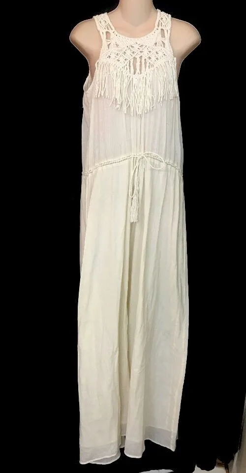 Ulla Johnson White Cotton Maxi with Crochet Neck - 4