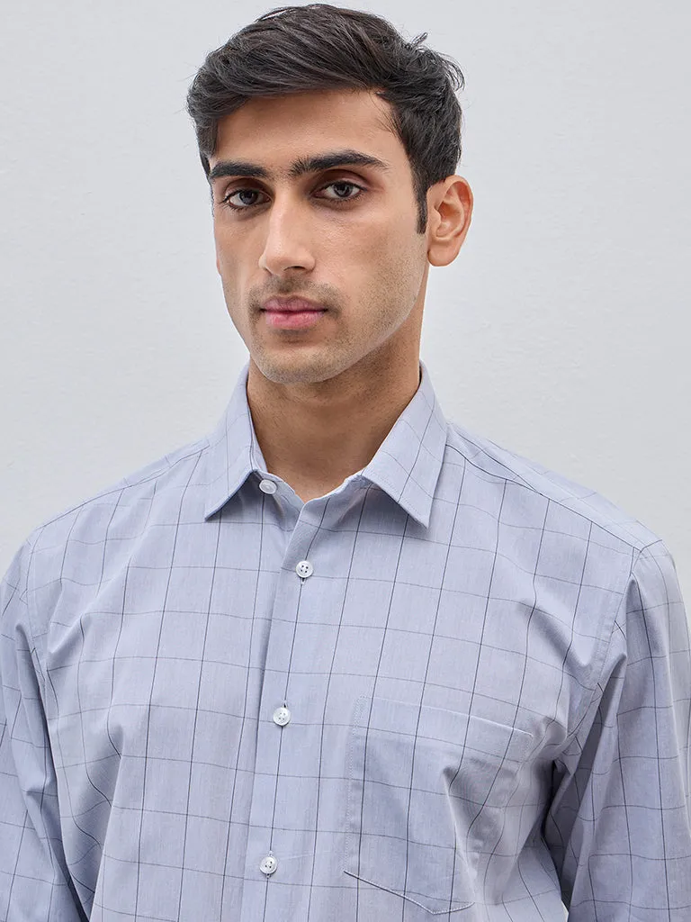 WES Formals Grey Checkered Relaxed-Fit Cotton Shirt