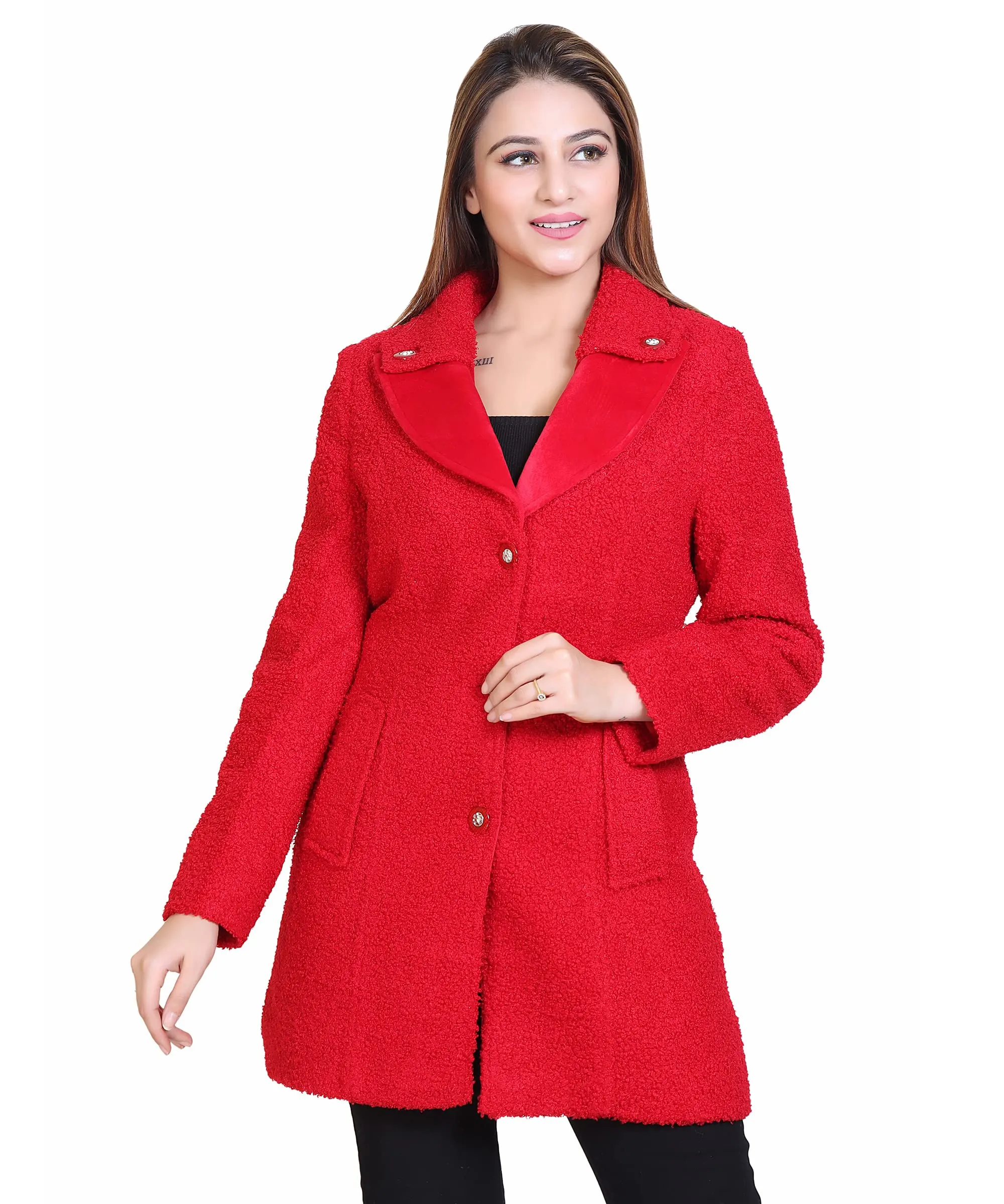 Women Casual Stylish Overcoat with Designer Notched Lapel Collar