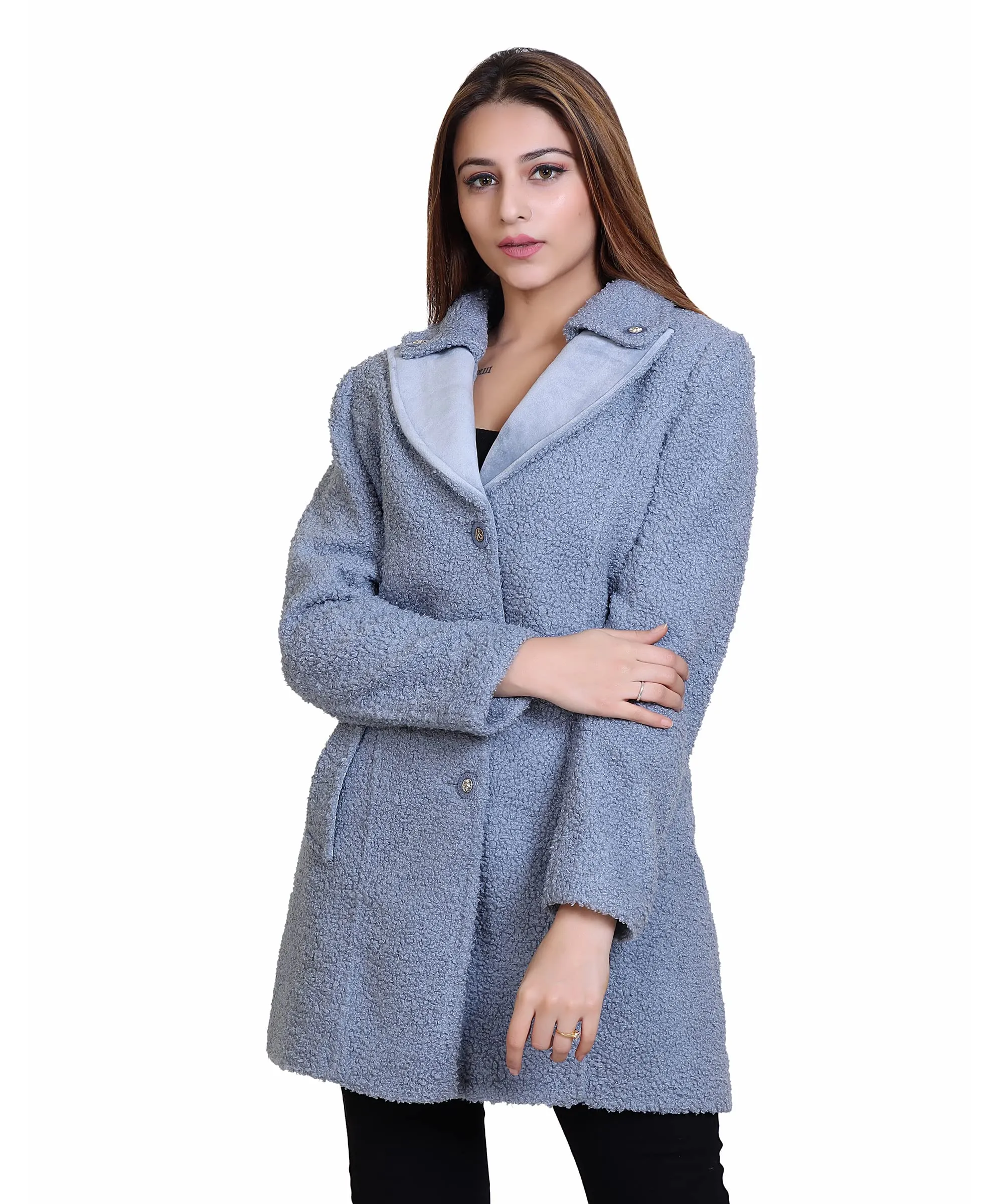 Women Casual Stylish Overcoat with Designer Notched Lapel Collar