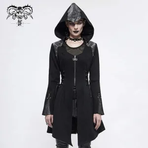 Women's Gothic Long Sleeved Faux Leather Trimmed Long Coat Jacket