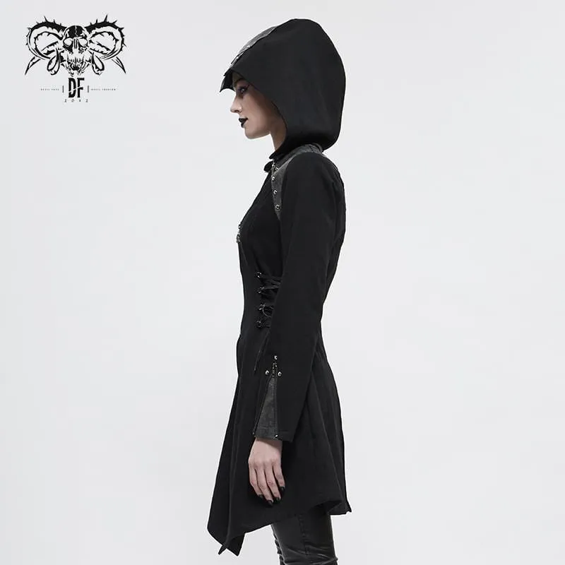 Women's Gothic Long Sleeved Faux Leather Trimmed Long Coat Jacket